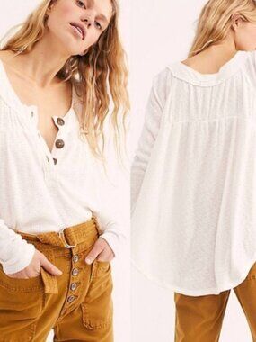 We The Free Waffle-Knit Must Have Henley Tee Ivory White S